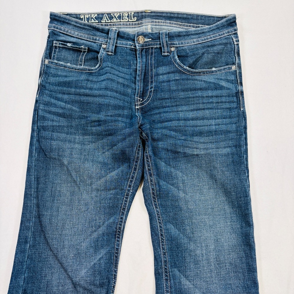 TK Axel Mens 34x30 Bootcut Jeans Medium Wash Embroidered Back Pocket